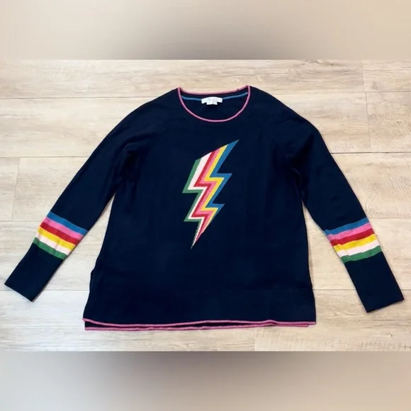 Boden Women’s Romy Wool Blend Rainbow Lighting Bolt Sweater Size Small - Picture 2 of 7